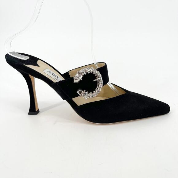 Jimmy Choo Black Suede Marta 90 Crystal Embellished Pointed Toe Mule Heel IT 40 - Picture 2 of 11